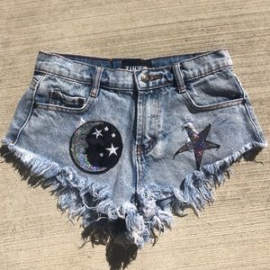 LF Denim Shorts with Holographic Patches